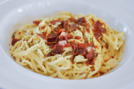 pasta carbonara ,spaghetti or spaghetti carbonara or bacon spaghettiの写真素材