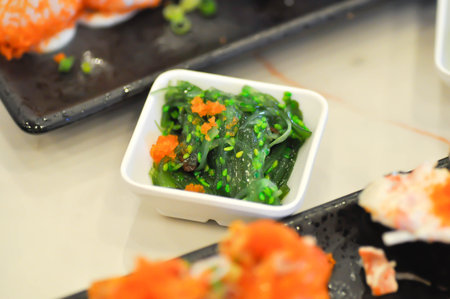 seaweed salad or Chuka Wakame or seaweed with sesame and shrimp egg toppingの写真素材