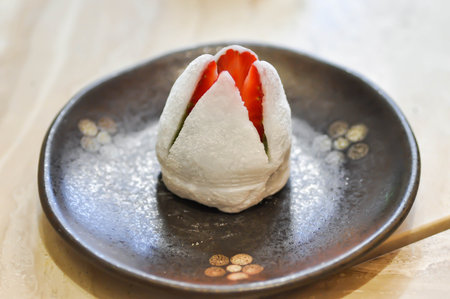 Japanese strawberry mochi or Japanese mochi or strawberry moji or moji dessertの写真素材