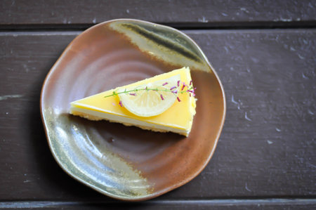 lemon cheese cake or lemon cheese pie or lemon cake with lemon toppingの写真素材
