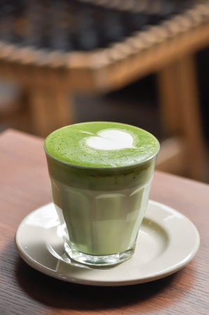 green tea or matcha latte , matcha green tea latte , milk green tea for serve