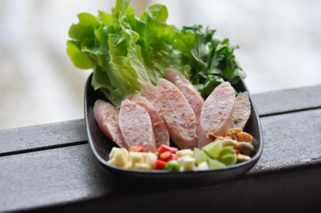 pickled pork sausage, fermented pork and chili or sour pork with vegetable for serve