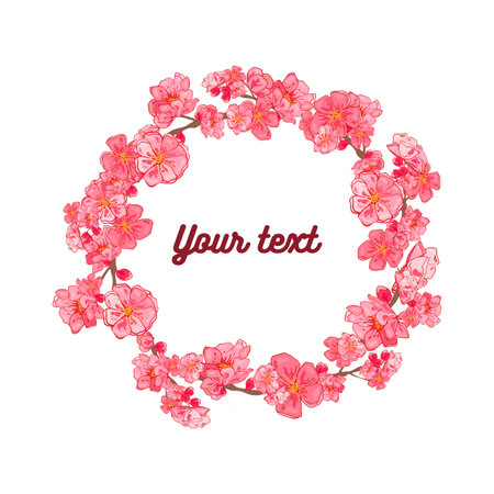 Sakura Flower Wreath. Sakura Round Frame.のイラスト素材