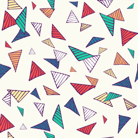 Seamless pattern. Triangles with strips randomly scattered. universal background, banner, print, textile, printing on clothesのイラスト素材