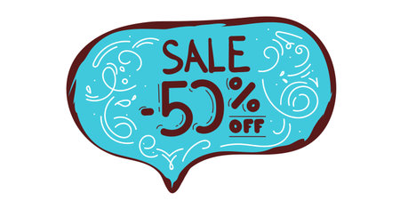 Christmas Sale up to 50% off Lettering in Trendy Speech Bubbles Shopping Creative Concept - blue, White Elements Wallpaper Background - Vector. doodle pattern. hand drawing. banner flyerのイラスト素材