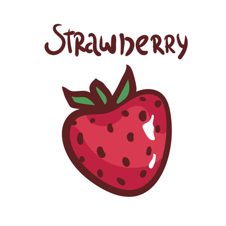 Hand drawn strawberry on white background. Vector illustration of berries.icon, illustration for menu, poster. Isolated on white background. logo leaflets, cards, posters, prints, menuのイラスト素材