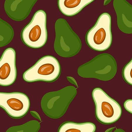 Avocado seamless pattern. Tropic exotic fruit. hand drawing paintbrush. Health food, fabric wallpaper textile ornament, Print. Market restaurant cafe cuisine tasty sweet. Menu element.のイラスト素材