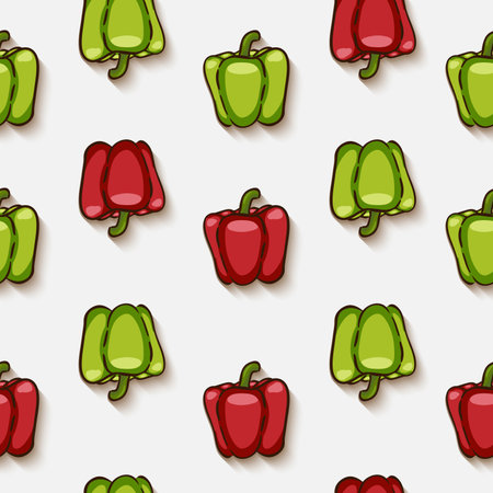 seamless pattern bell pepper vegetable food on background vector wallpaper textile giftwrap. Health food, fabric wallpaper textile ornament, Print. Market restaurant cafe cuisine tasty sweet. Menu.のイラスト素材