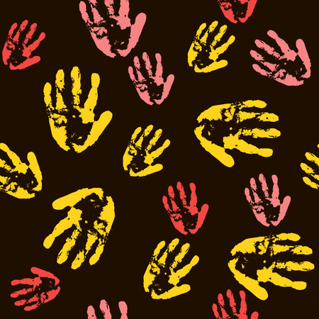 handprint palm seamless black pattern. for fabric, wrapping and textile. Scrapbook pink paperのイラスト素材