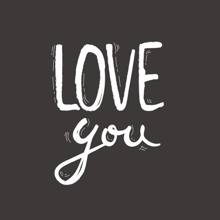 Love you postcard. Phrase for Valentines day. Ink illustration. Modern brush calligraphy. Isolated on white backgroundのイラスト素材