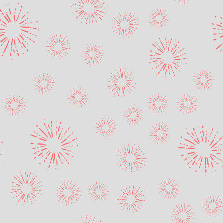 Seamless pattern with sunburst, vector sketchy illustration isolated, hand drawn. firework, sparkling doodle. gentle light background. Textile Wrapping paper background. repeating imageのイラスト素材