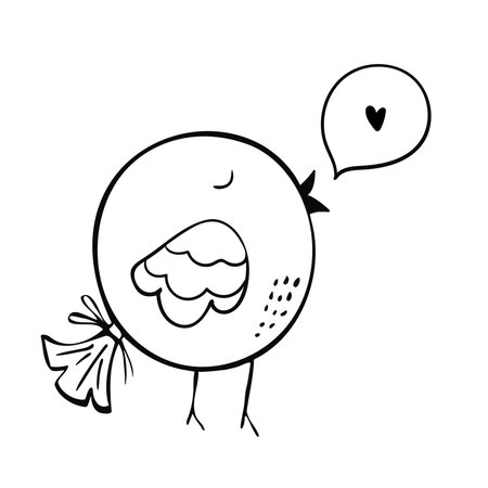 Cute bird in a doodle style. Hand drawn. sketch Small bird with speech bubble. Black vector isolated on white, cute hand drawn. monochrome illustrationのイラスト素材