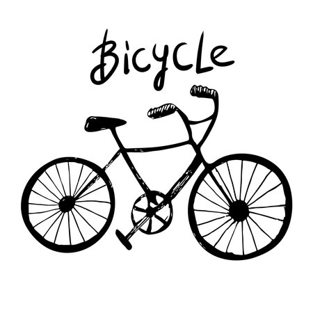 Bicycle. Doodle bike on the white background. black white Sport, recreation, vintage style. Vector illustration. Hand-drawn decorative element. Hand drawingのイラスト素材