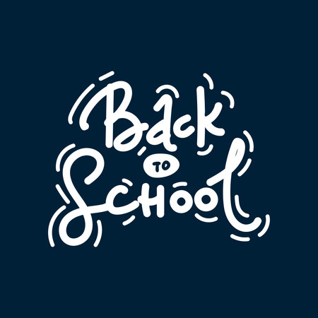 Back to School lettering sticker of education, science objects and office supplies on the blue backgroundのイラスト素材
