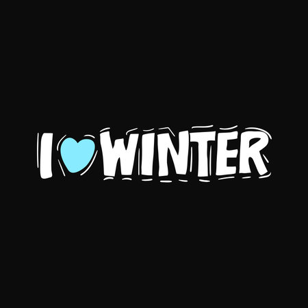 I love winter. Christmas and New Year Calligraphic. lettering. Ink illustration. Vector hand drawn. Good for design, cards or posters. Modern brush calligraphy Isolated on black backgroundのイラスト素材