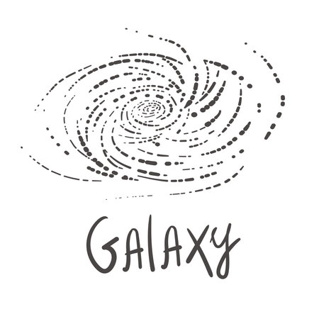 doodle Vector galaxy with nebula, constellations and stars. Galaxy Milky Way icons space backgroundのイラスト素材