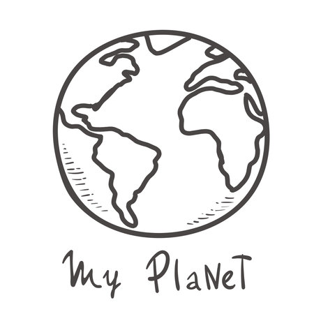 earth. doodle cartoon vector and illustration, black and white, hand drawn, sketch style, isolated on white background. monochrome iconのイラスト素材