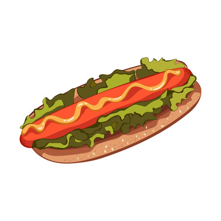 Vector hotdog with mustard. Illustration vector. icon isolated on white.のイラスト素材
