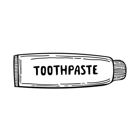 doodle Funny cartoon toothpaste - vector. isolated black white