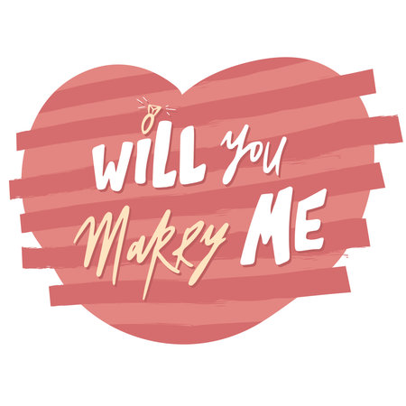 lettering will you marry me illustration. Nervous style typography, on the background of a pink heartのイラスト素材
