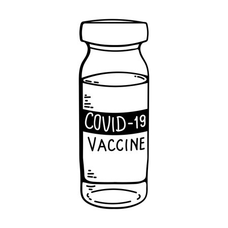 Covid-19   vaccine. vaccine vial doodle icon. Treatment for  covid-19. Isolated vector illustrationのイラスト素材