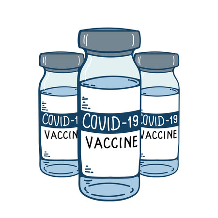 Covid-19  vaccine. vaccine vial doodle icon. Treatment for  covid-19. Isolated vector illustrationのイラスト素材