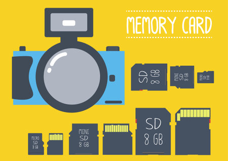 Type of memory card with camera in flat designのイラスト素材