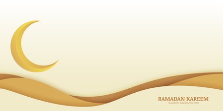 simple and beautiful ramadan kareem cream banner with moon and sandのイラスト素材