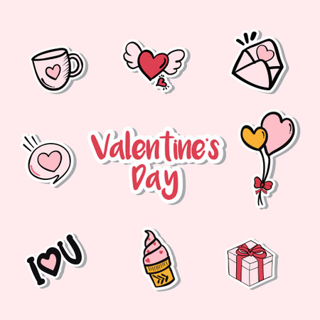 cute sticker collection for valentines dayのイラスト素材
