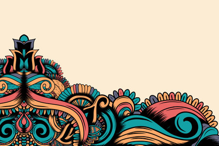 background with hand drawn seamless calming pattern. mehndi designs. Harmonious and colorful doodle texture.のイラスト素材
