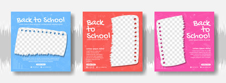 back to school social media post template with torn paper frameのイラスト素材