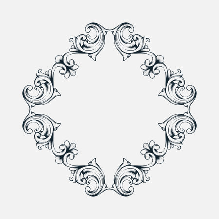 Baroque ornament sketch for frame design  pattern. Vintage hand drawn Victorian or damask floral elements.のイラスト素材