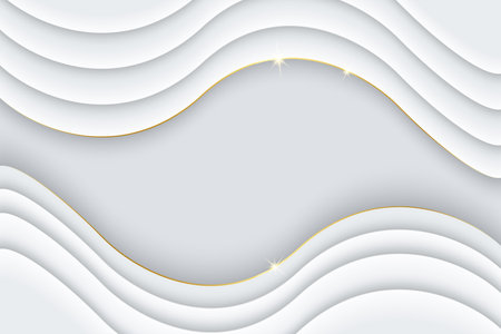 White and gold background with wavy lines. 3D paper art style. Vector illustrationのイラスト素材
