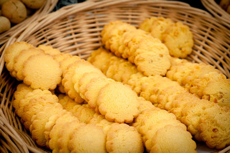 Christmas Cookies in a basket at a marketの写真素材