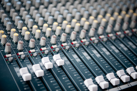 Close up of a sound mixer, narrow field of depth の写真素材