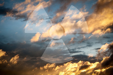 Dramatic sky with the symbol of radioactivity の写真素材