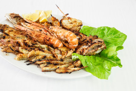 fried seafood, serving dish of mixed fry