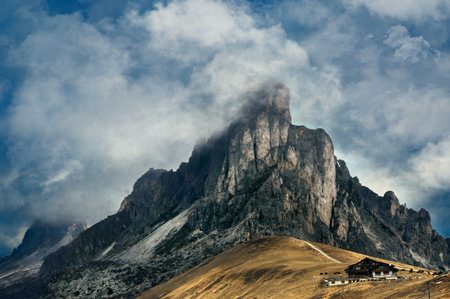 Mountain dramatic landscape. Passo Giau, Dolomites Italy. Desaturatedの写真素材