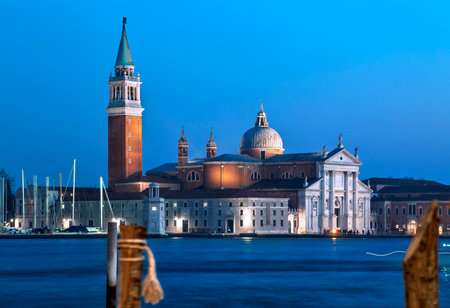 Venice at dusk. Blue sky and sea after sunset.の写真素材