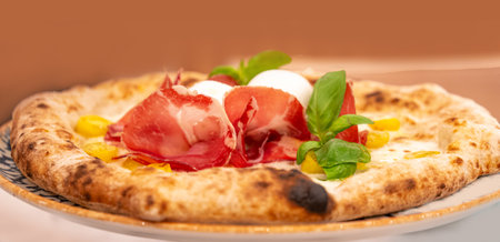 Italian Pizza with tomato and Mozzarella. Gourmet Food  Close upの写真素材