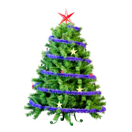 Christmas Tree with beautiful toys and red starの写真素材