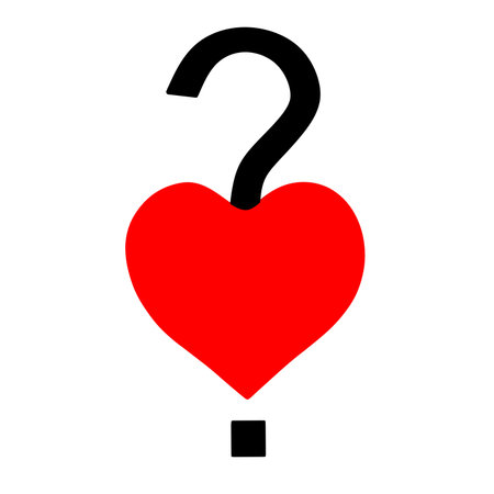 Red heart with question mark blackの写真素材