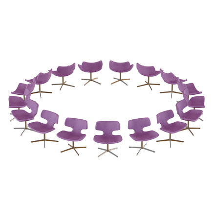 Purple chairs stand in a circle on a transparent background 3d renderingの写真素材