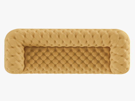 Soft yellow sofa capitone top view 3d renderingの写真素材