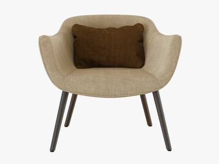 Beige armchair with a brown pillow on white background 3d renderingの写真素材