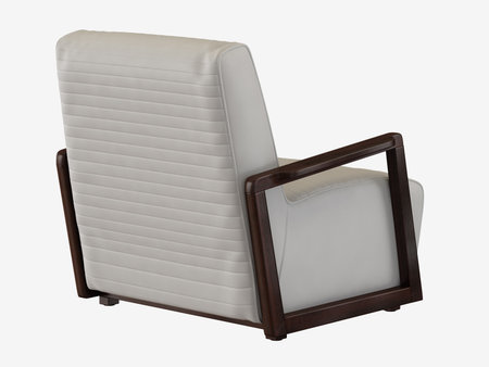 Soft white leather armchair with wooden armrests 3d renderingの写真素材