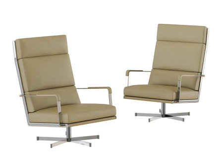 Two leather chair beige with high backrest on a white background 3d renderingの写真素材