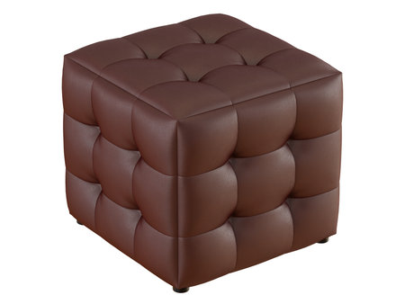Square brown leather pouf on a white backgroundの写真素材