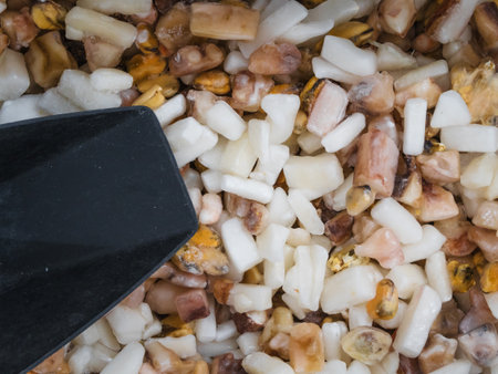 Frozen seafood mix in the refrigeratorの写真素材