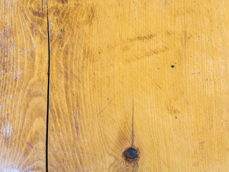 Beautiful brown wood texture with a crack and a knotの写真素材